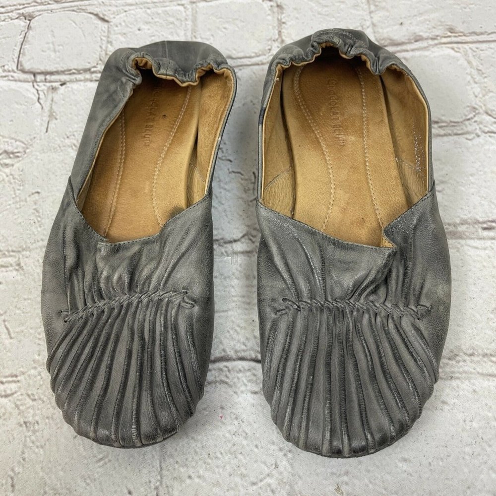 Chocolat Blu Cam2 Pleated Moccasin Flats Leather Grey Women’s Size 8